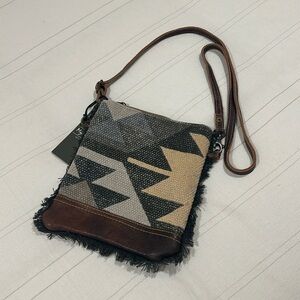 Myra Bag Aura Fringe Crossbody Burlap Leather New Boho Western Vintage Inspired